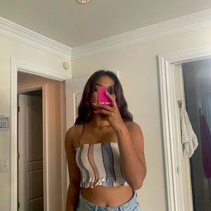 Stripped ruffle tube top